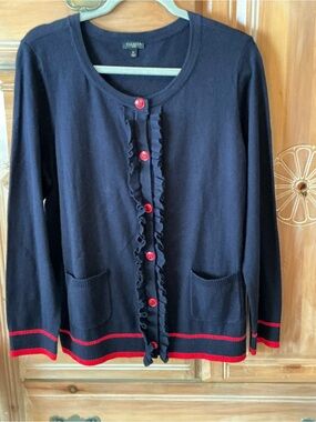NWOT SZ 1X Talbots Navy Cardigan with Red Trim and Buttons